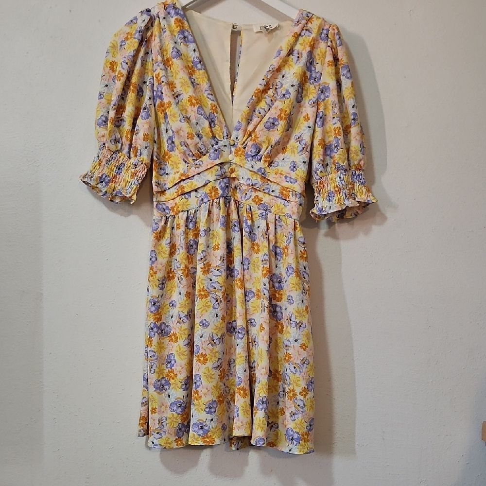 Privy Yellow and Purple Floral Mini Dress S